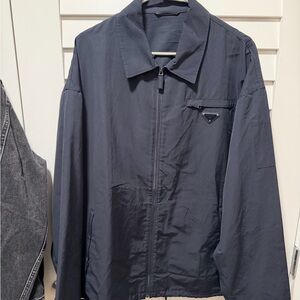 Prada Men's Dark Blue Zip-Front Lightweight Jacket